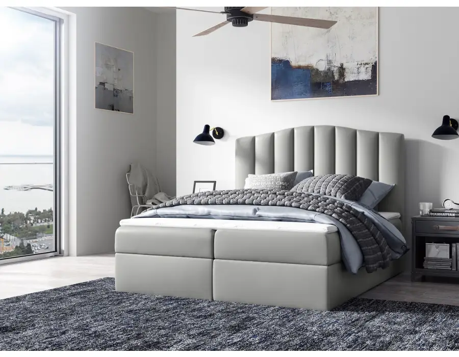 PRATO K3 łóżko kontynentalne z materacem 180x200, pojemnik na pościel, zagłowie pionowe przeszycia
